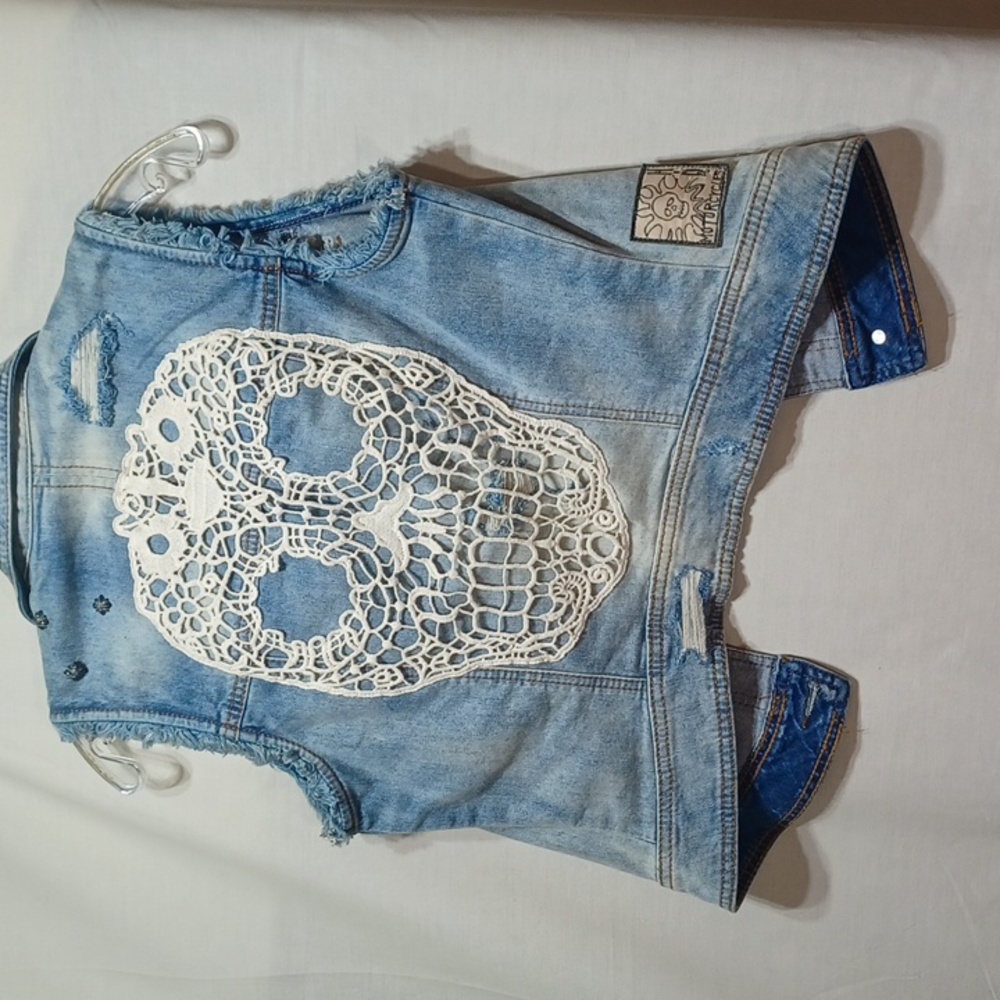 Harley Davidson Vest Women's Motorcycle Skull Denim Biker Small - Picture 4 of 8